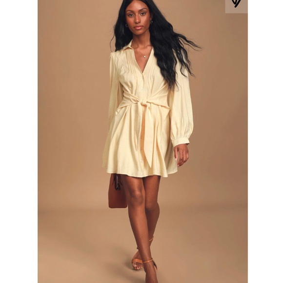 BNWT Lulus Black Button-Up Tie-Front Shirt Dress - Picture 3 of 4